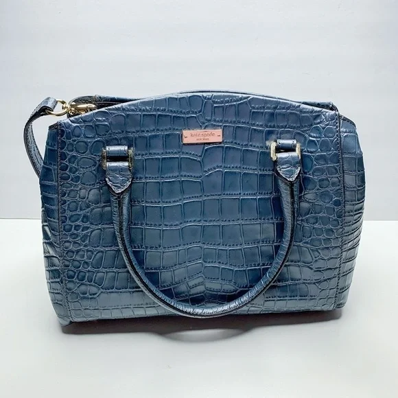 Kate Spade Slate Blue Crocodile Reptile Satchel Handbag with Strap with Dust Bag - Picture 2 of 9